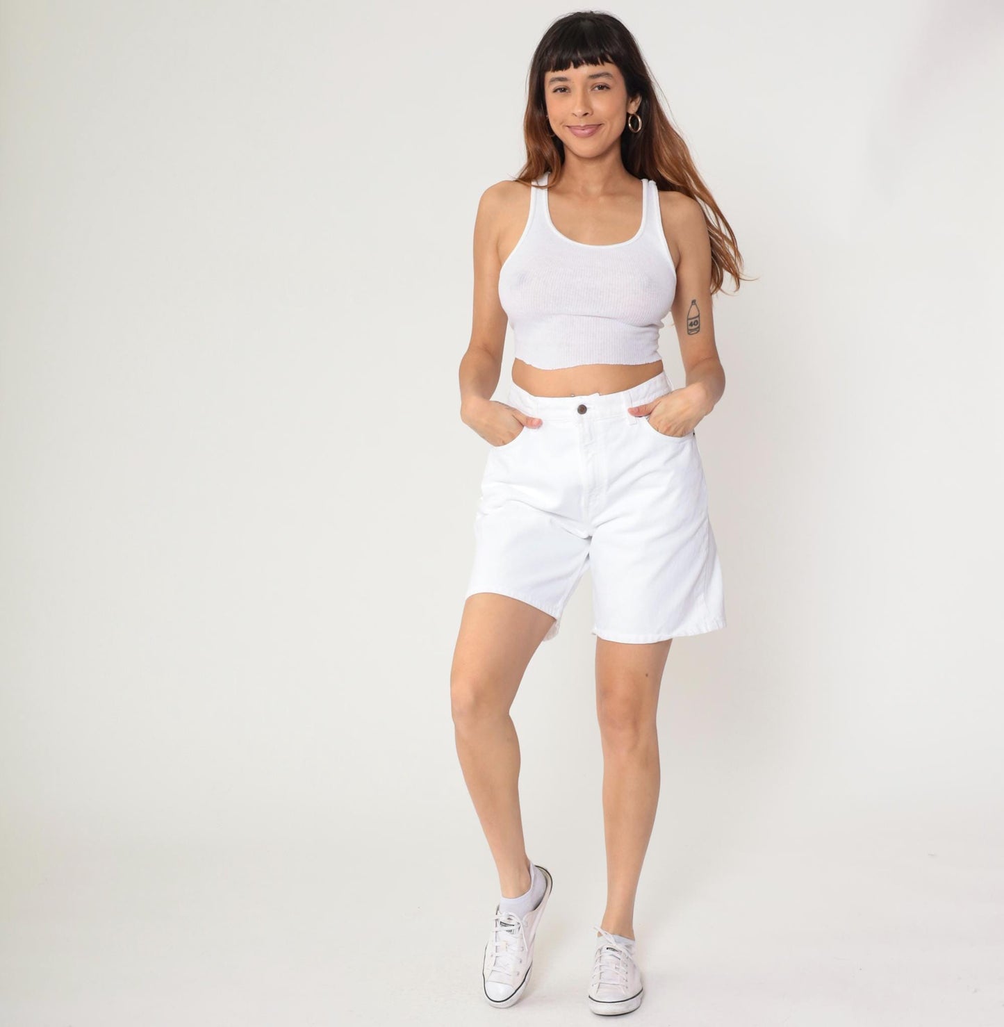 90s Levi's 551 White Denim Shorts High Rise Relaxed Fit Medium M
