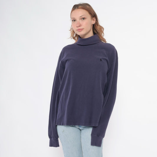 90s Polo Ralph Lauren Purple Turtleneck Cotton Long Sleeve Large L