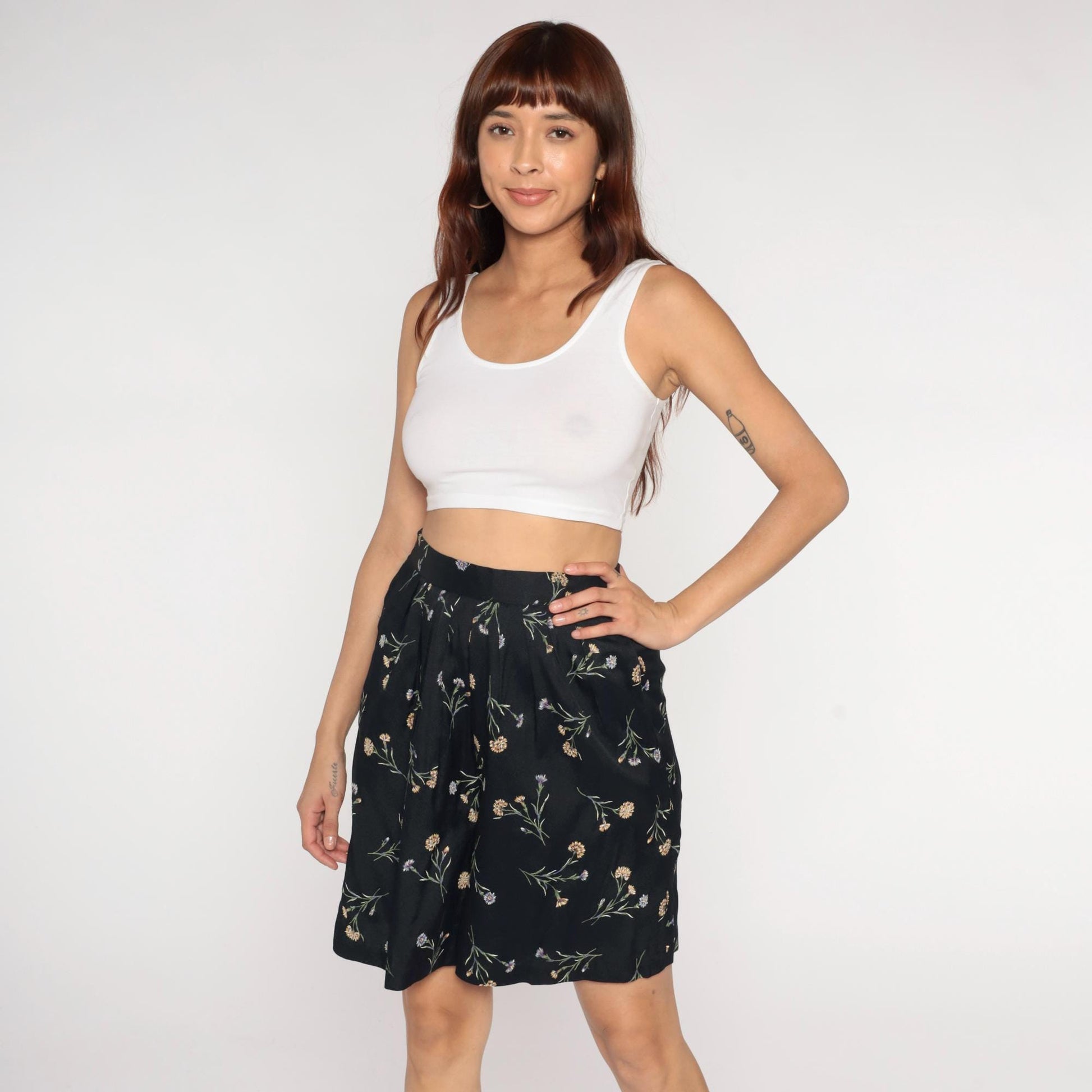 90s Anise Petite Black Floral Wide Leg Shorts High Rise Medium