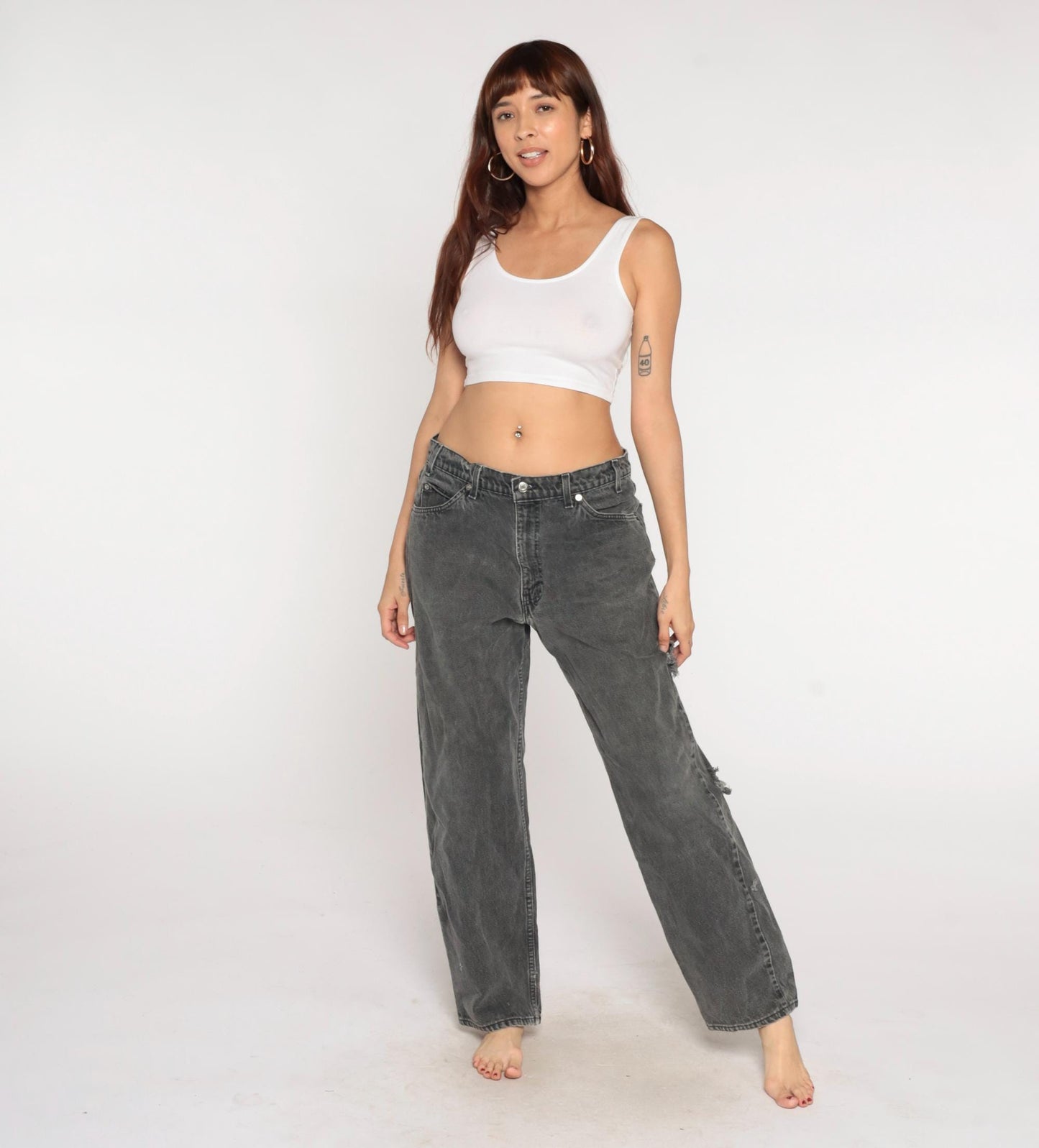 90s Levi's 550 Black Distressed High Rise Straight Leg Jeans 30x30