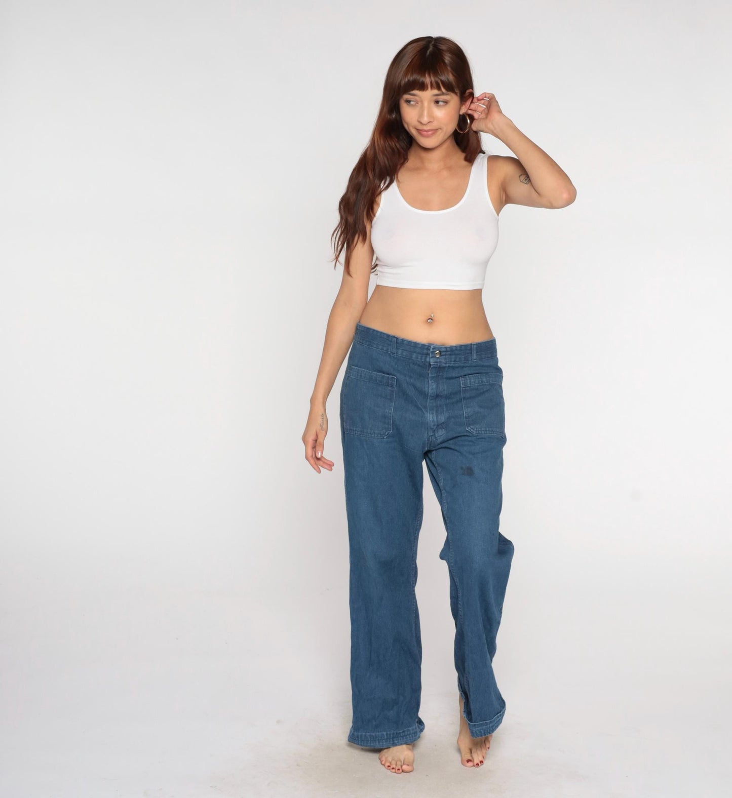 70s Seafarer High Rise Straight Leg Denim Jeans Blue Cotton Large L