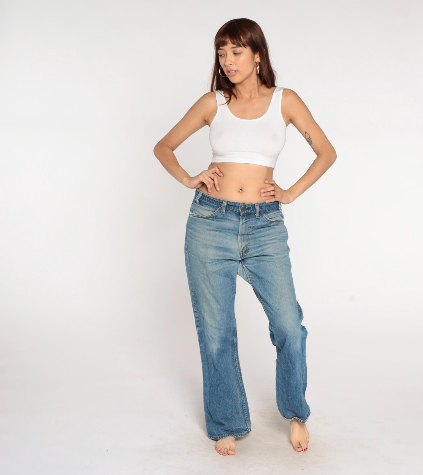 80s Levi's Bootcut Jeans Light Blue Faded Orange Tab Button Fly 34W 31L