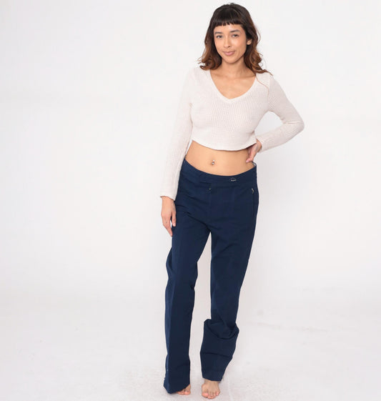 Bogner 80s Navy Wool Ski Pants High Rise Straight Leg Zippered Pockets Large
