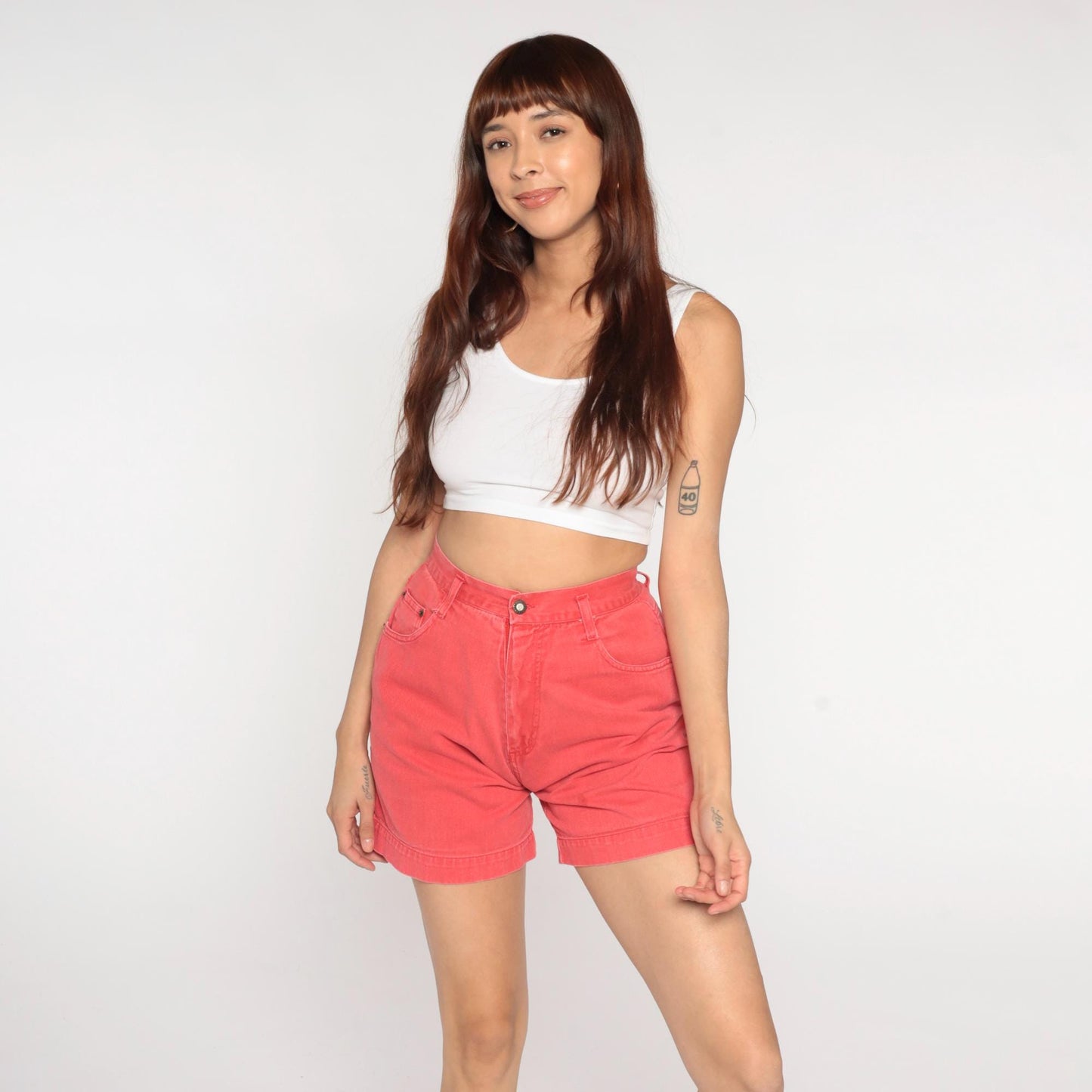 90s JJ Fargo Coral Denim Shorts High Waisted Cuffed Small
