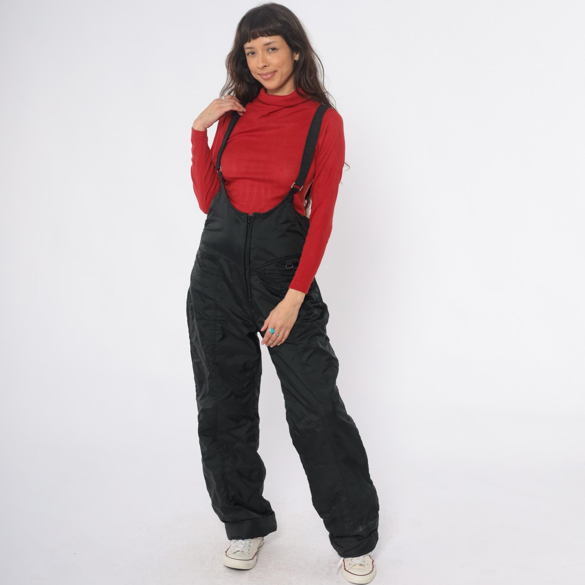 90s UA Sport Black Ski Overalls Insulated Suspender Straps Medium