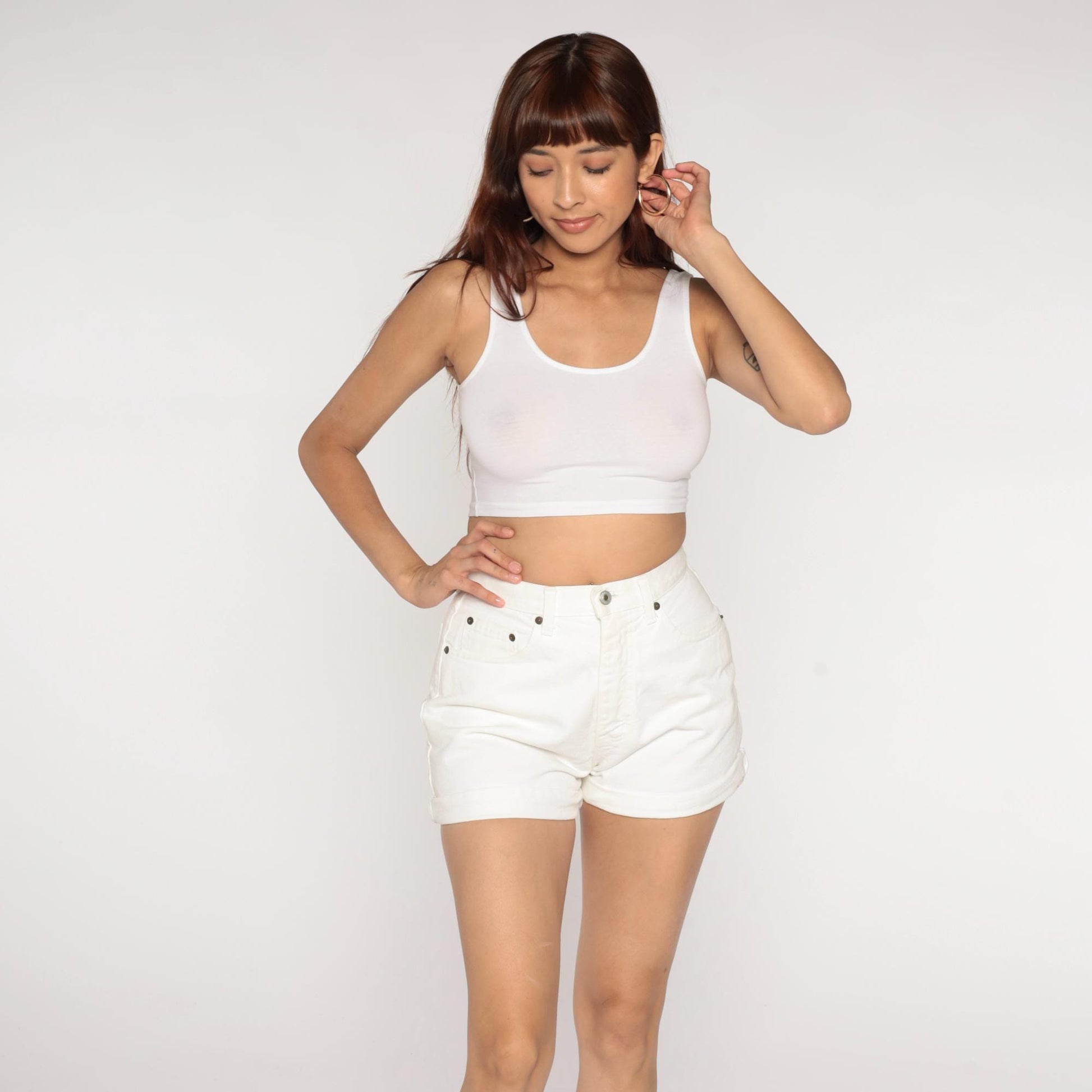 90s Chamonix White Denim Shorts High Waisted Button Fly Small S