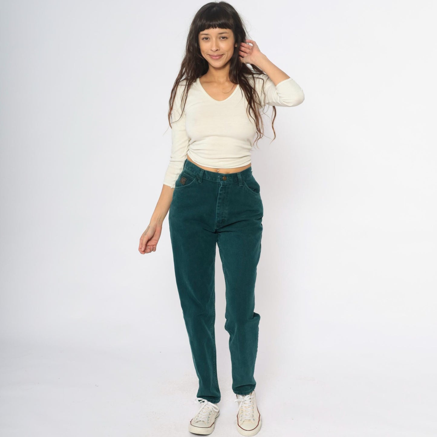 Y2K Wrangler High-Waist Straight Leg Jeans Forest Green Cotton Small