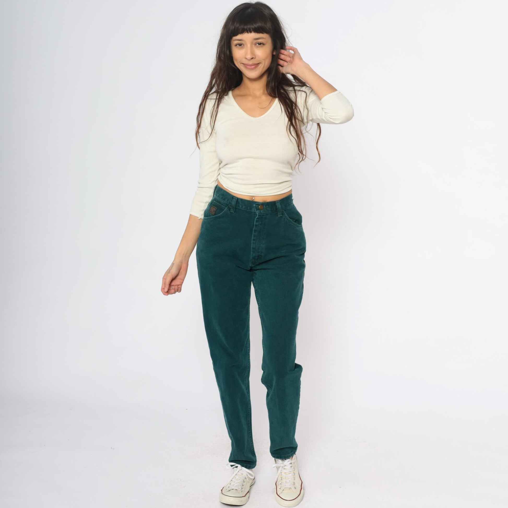 Y2K Wrangler High-Waist Straight Leg Jeans Forest Green Cotton Small