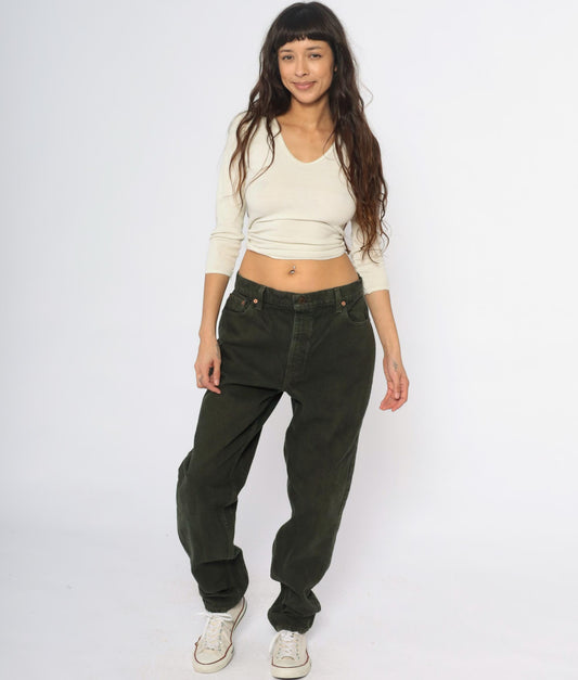 90s Levi's 551 Olive Green High Waist Straight Leg Jeans Large L