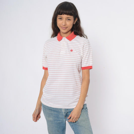 90s Boast Striped Polo Shirt Red White Cannabis Leaf Embroidered Medium