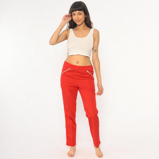 80s C'est Joli Track Pants Coral Red White Stripe Zipper Pockets Small