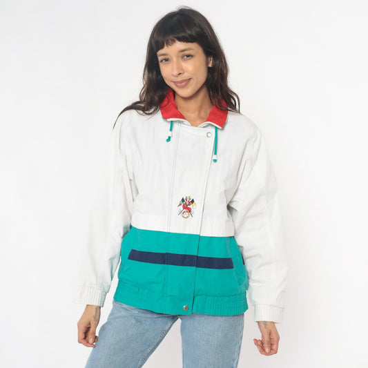 90s Izzi Spirit Colorblock Windbreaker White Teal Navy Small