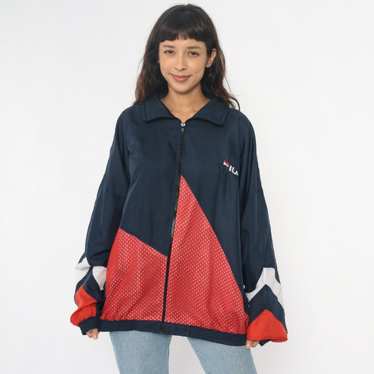 90s Fila Windbreaker Colorblock Navy Red White Full Zip Track Jacket Extra Large