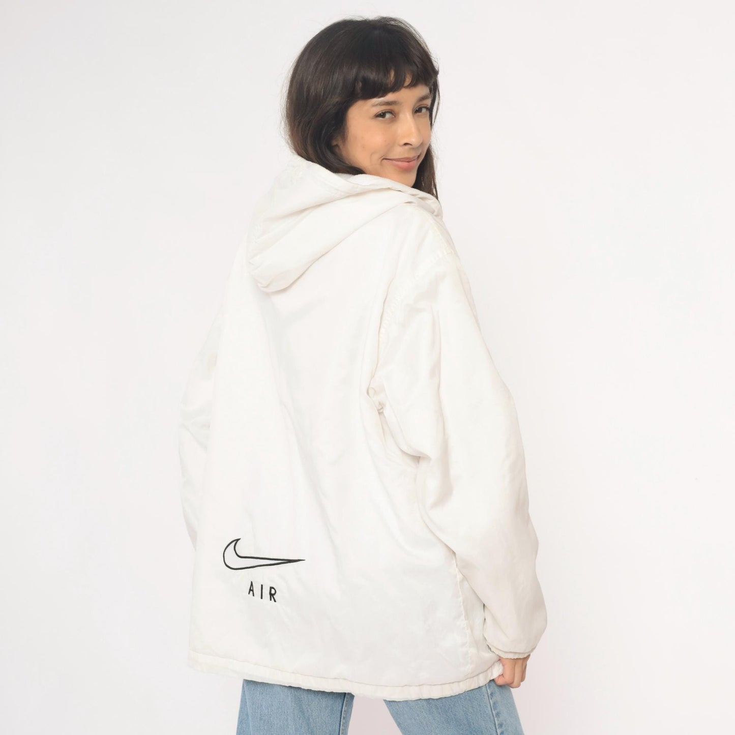 90s Nike Air Windbreaker Hooded Full Zip Jacket White Nylon Large L