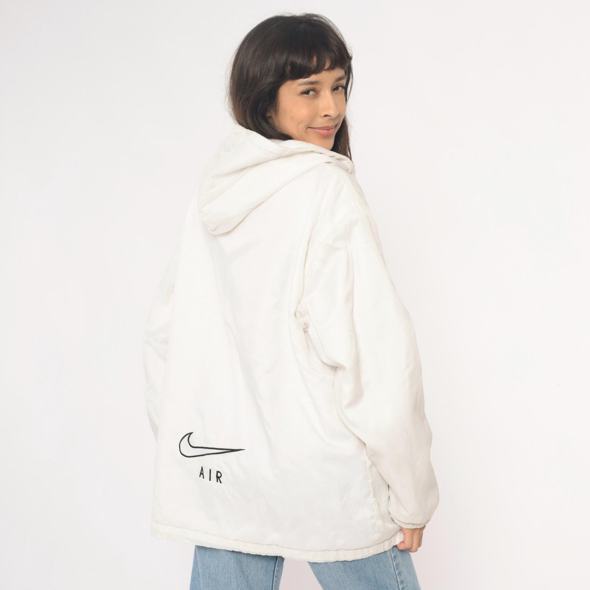 90s Nike Air Windbreaker Hooded Full Zip Jacket White Nylon Large L