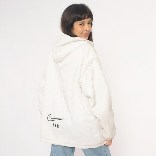 90s Nike Air Windbreaker Hooded Full Zip Jacket White Nylon Large L