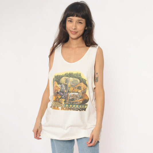 90s Walt Disney World Animal Kingdom Tank Top White Cotton Graphic Extra Large XL