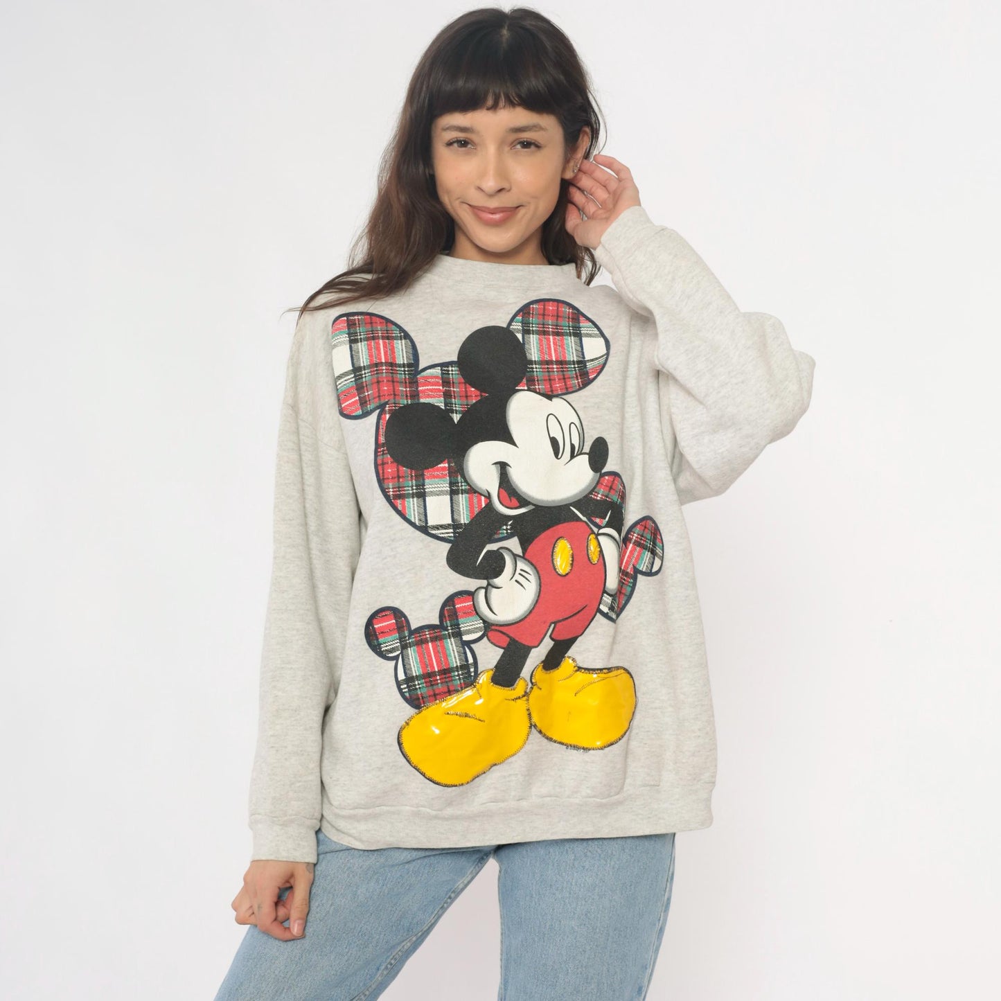 90s Mickey Unlimited Sweatshirt Grey Plaid Graphic Crewneck Extra Large XL