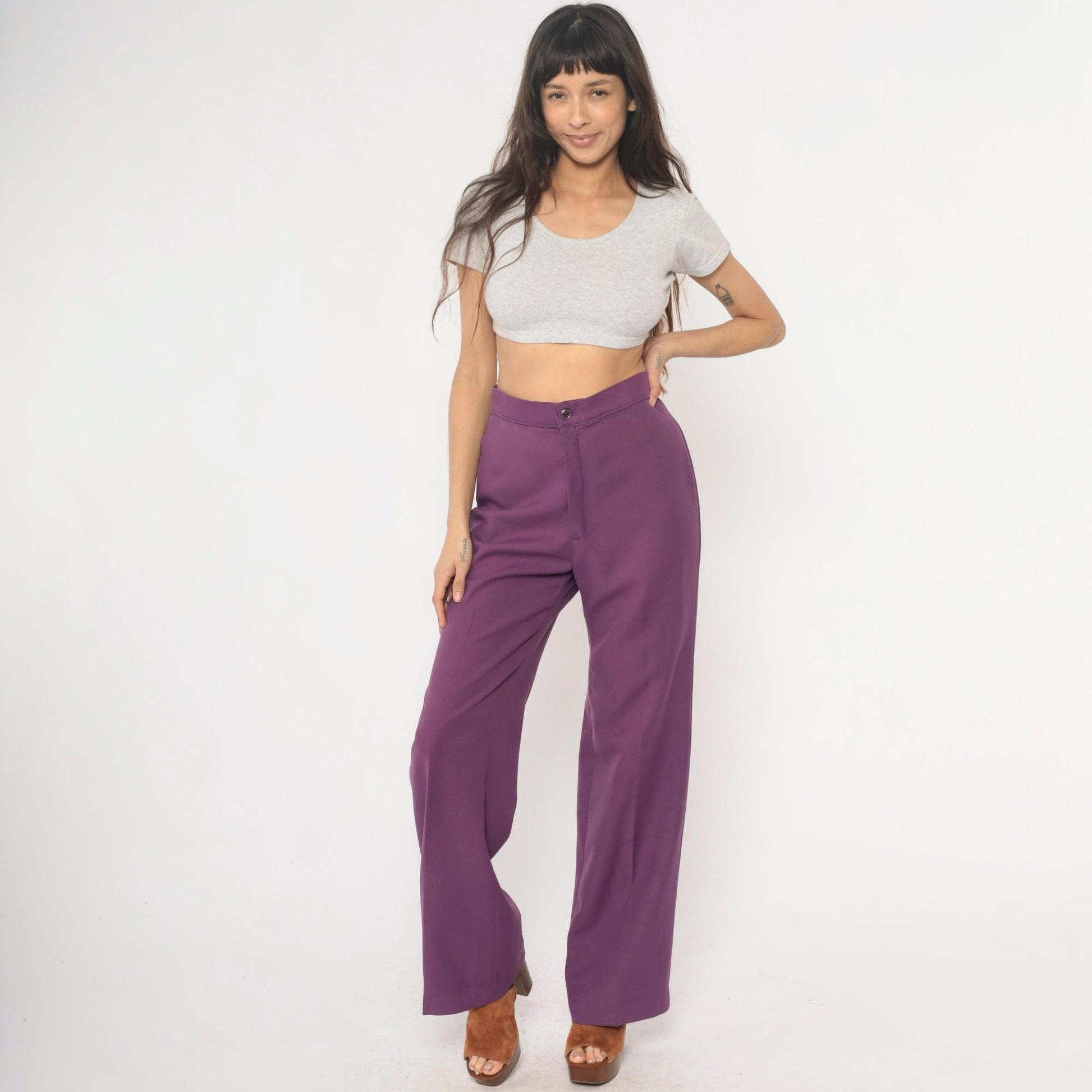70s Levi's Purple High Waisted Wide Leg Trousers Medium M