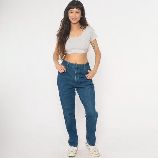 80s High Waisted Straight Leg Jeans Medium Wash Denim Chic Logo Extra Large XL