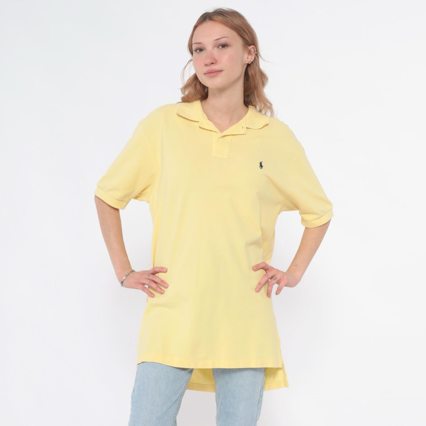 90s Polo by Ralph Lauren Yellow Cotton Polo Shirt Tunic Large L