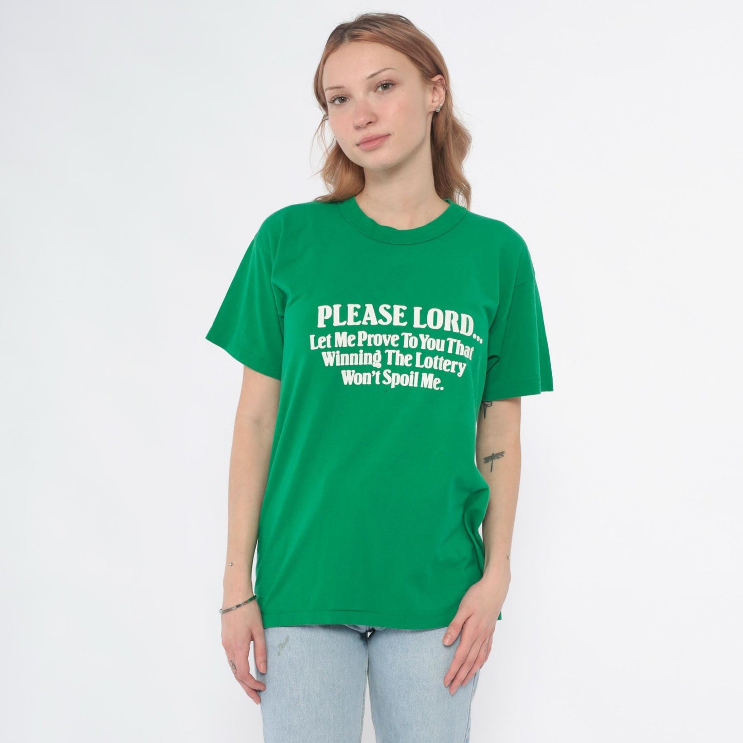 80s Kelly Green Lottery Prayer Graphic Tee Cotton Large L