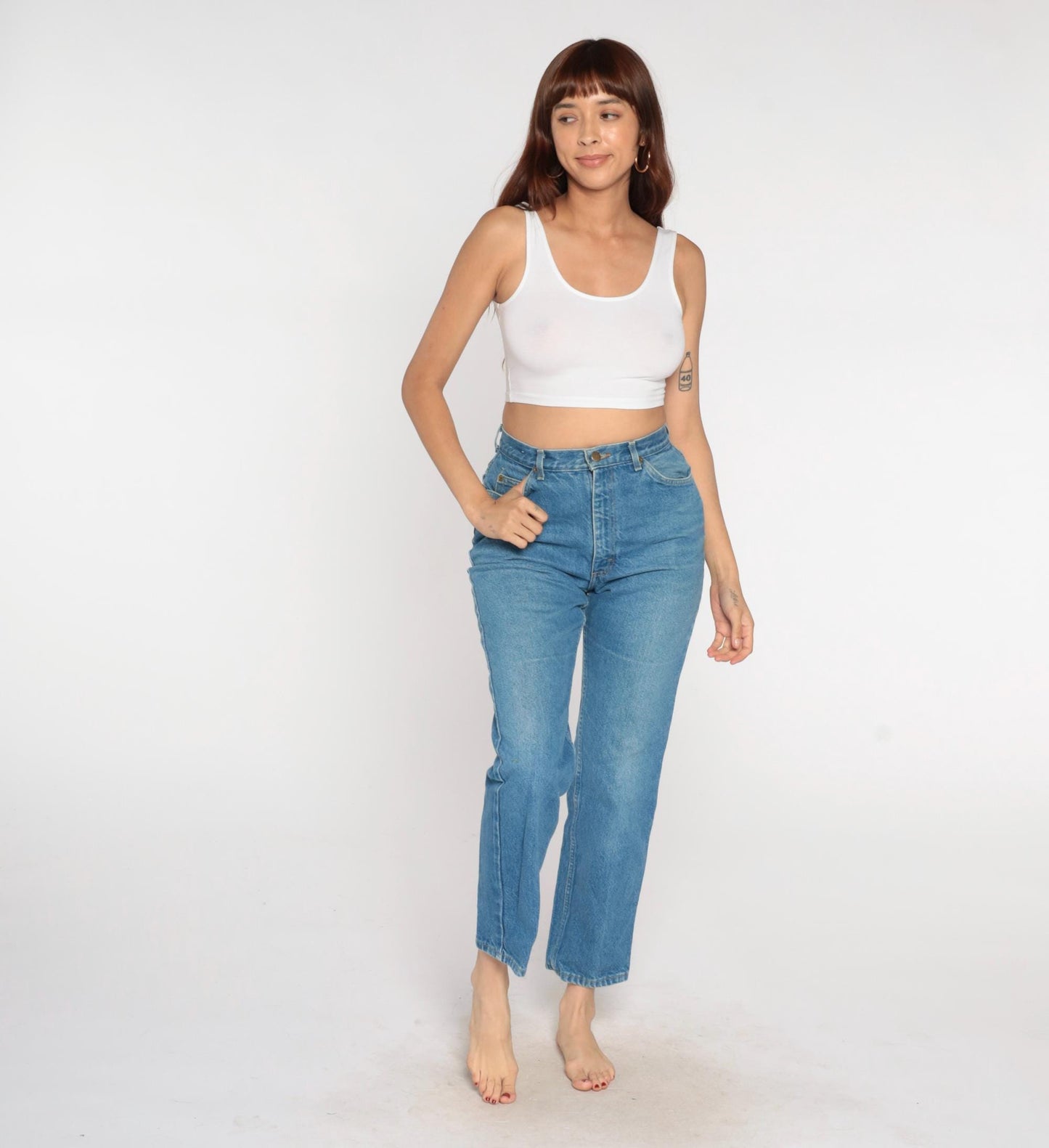 Lee Mom Jeans 80s High Waisted Straight Leg Light Blue Denim Petite 13