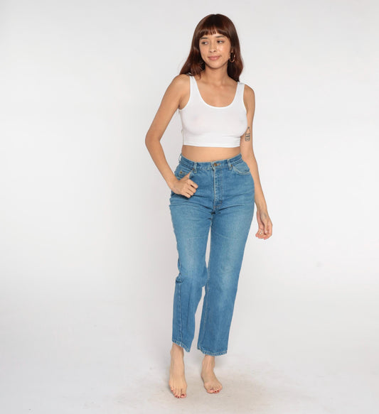 Lee Mom Jeans 80s High Waisted Straight Leg Light Blue Denim Petite 13
