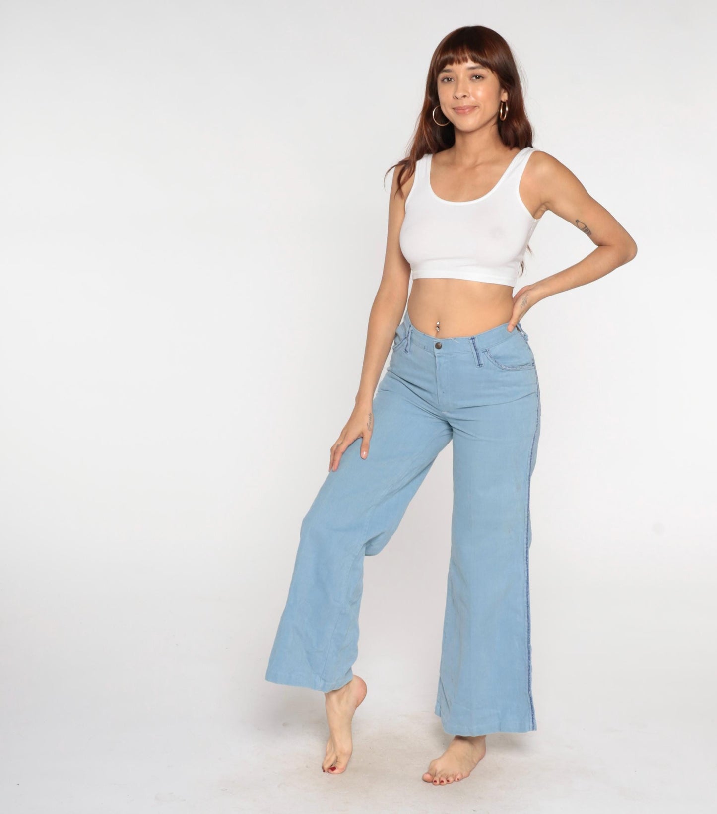 80s Sears Light Blue Denim Bell Bottom Jeans High Waist Flare Small S