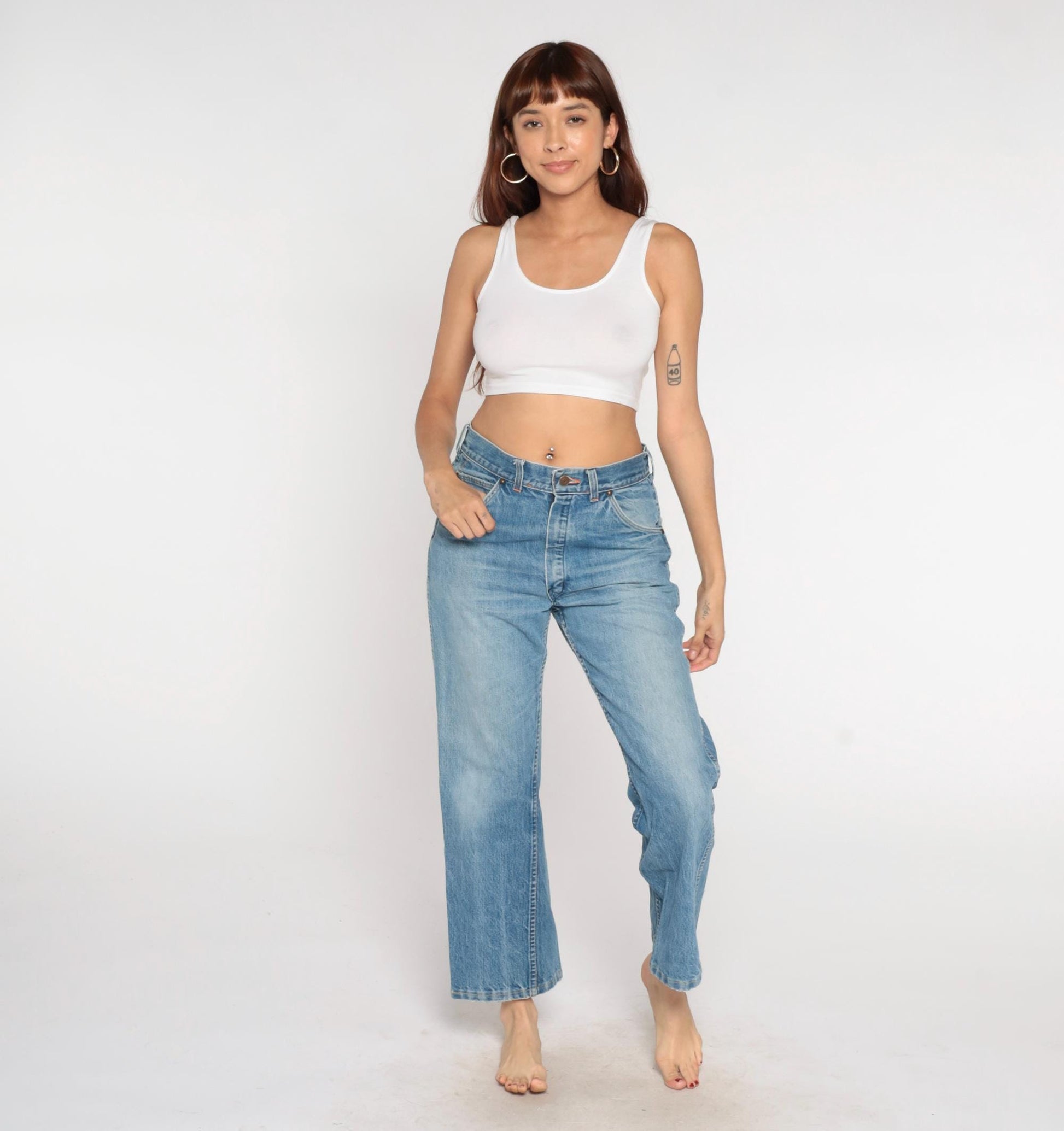 80s Gauchos Light Wash Wide Leg Jeans High Rise Cropped Denim Medium
