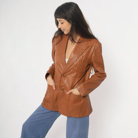 70s Leather of Distinction Tan Leather Blazer Notched Lapel Medium