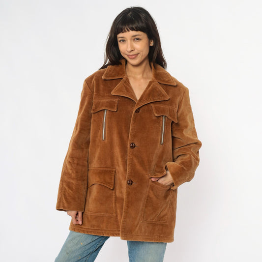 70s Venture Corduroy Jacket Brown Sherpa Lined Workwear Medium