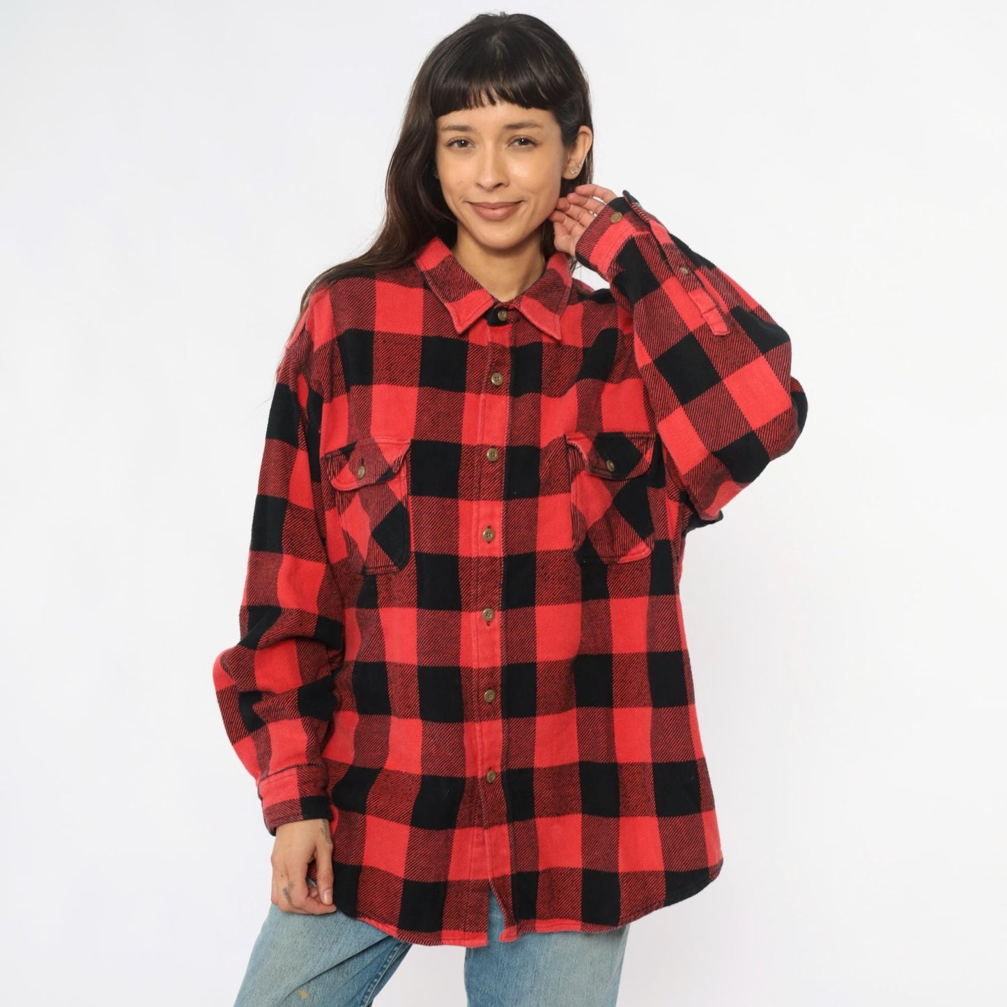 90s Redhead Buffalo Plaid Flannel Shirt Red Black Plus Size XXL