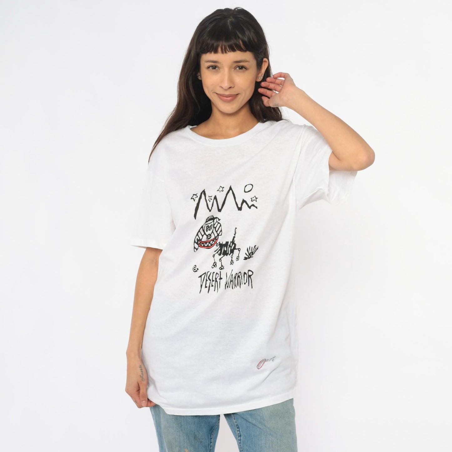 80s Desert Warrior Graphic Tee White Cotton Screen Print Hanes Extra Large XL