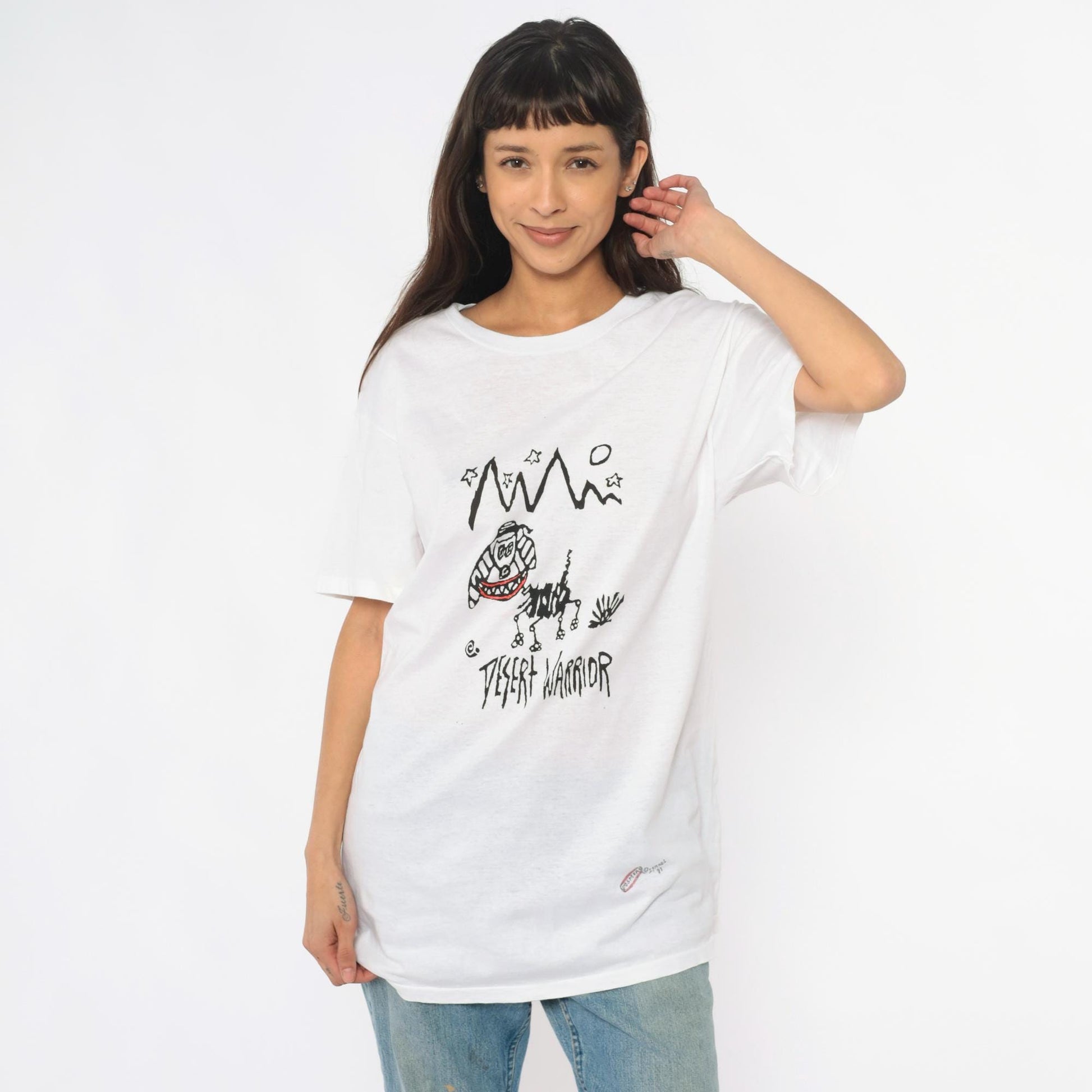 80s Desert Warrior Graphic Tee White Cotton Screen Print Hanes Extra Large XL
