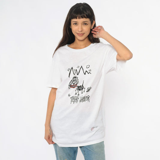 80s Desert Warrior Graphic Tee White Cotton Screen Print Hanes Extra Large XL