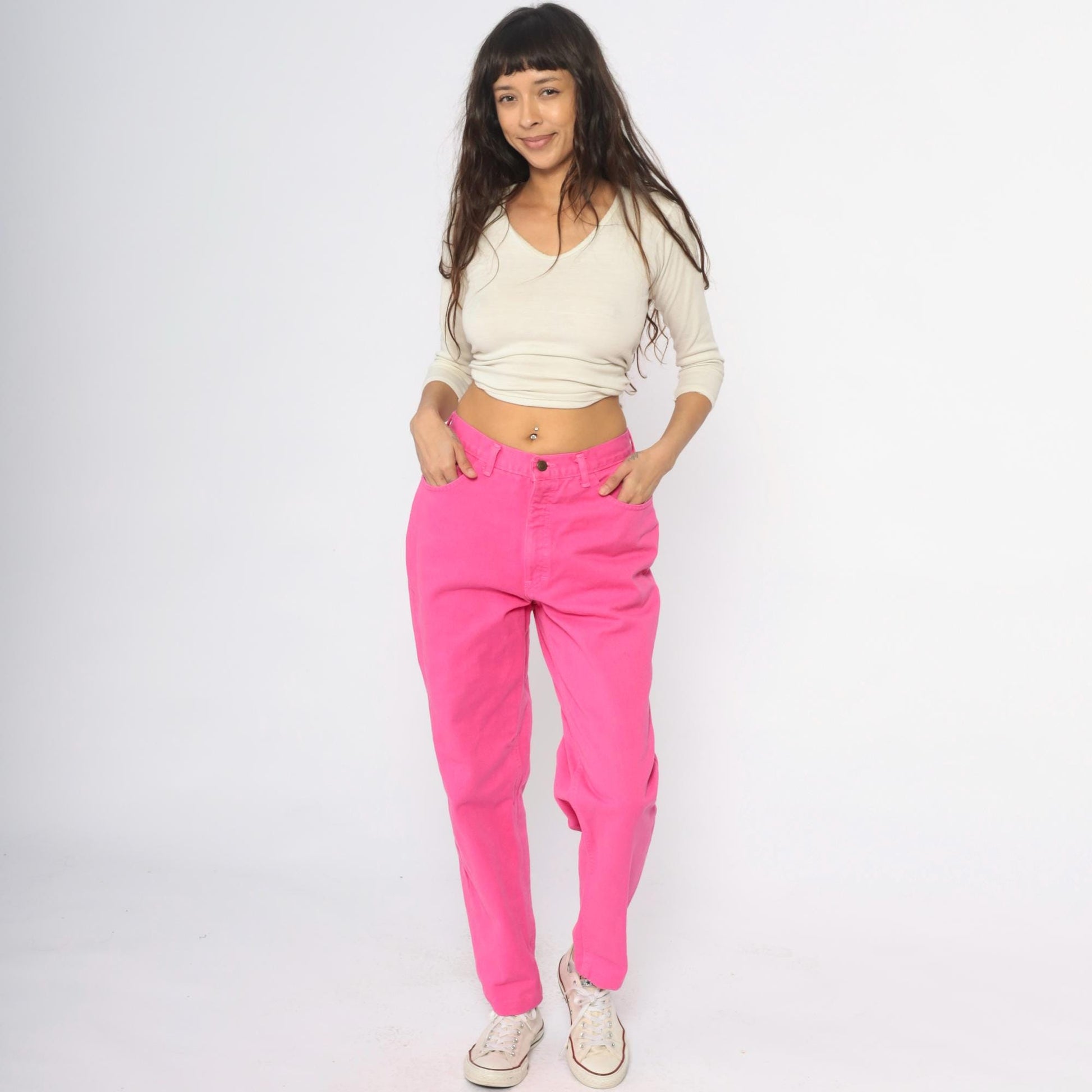 90s Moda Intl Hot Pink High Rise Straight Leg Jeans Cotton Denim Large L