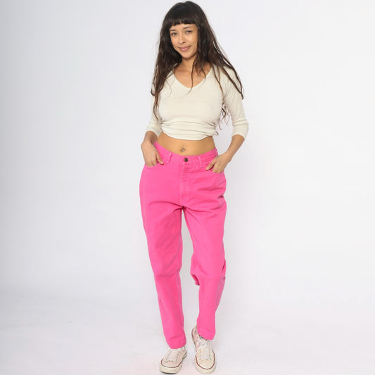 90s Moda Intl Hot Pink High Rise Straight Leg Jeans Cotton Denim Large L