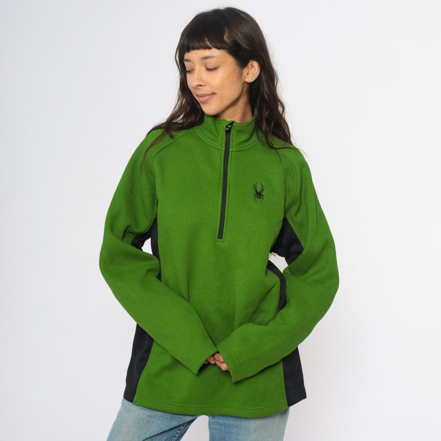 Spyder Y2K Half-Zip Fleece Pullover Lime Green Black Colorblock Large L