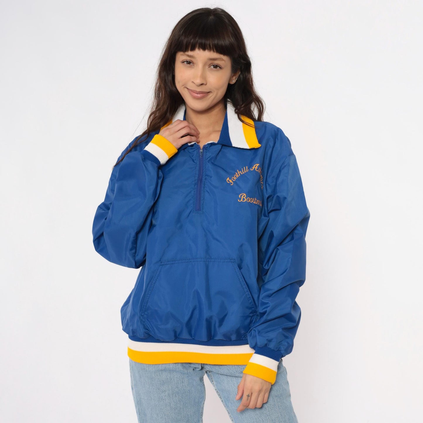 90s Blue Windbreaker Half Zip Pullover Foothill Athletics Embroidered Medium