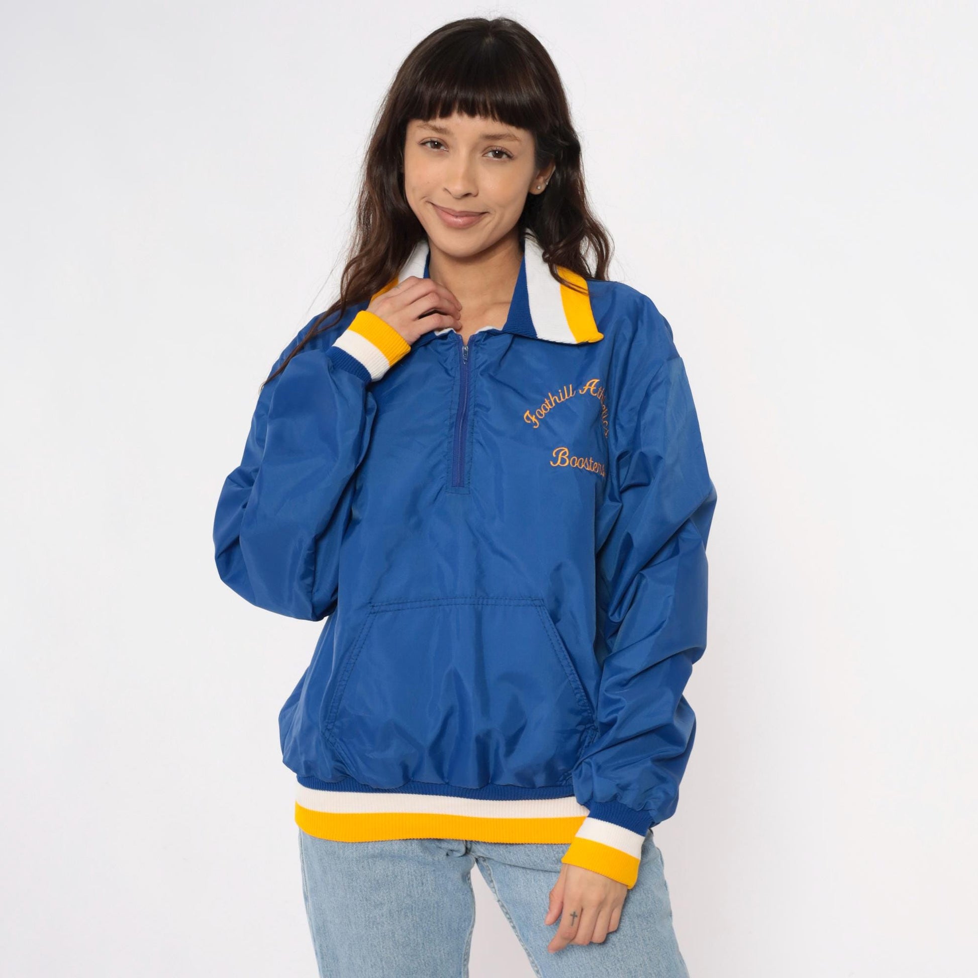 90s Blue Windbreaker Half Zip Pullover Foothill Athletics Embroidered Medium