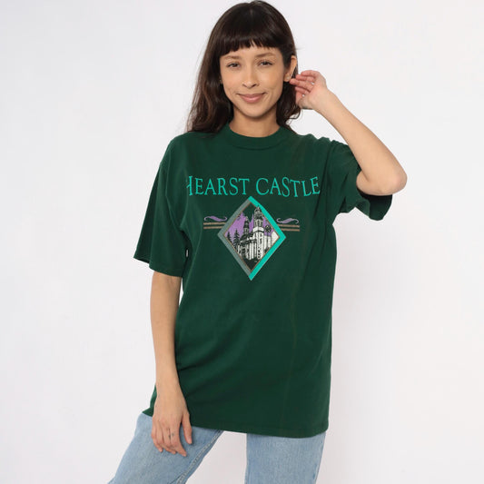 90s Hearst Castle California Tourist Tee Forest Green Cotton Graphic Large L