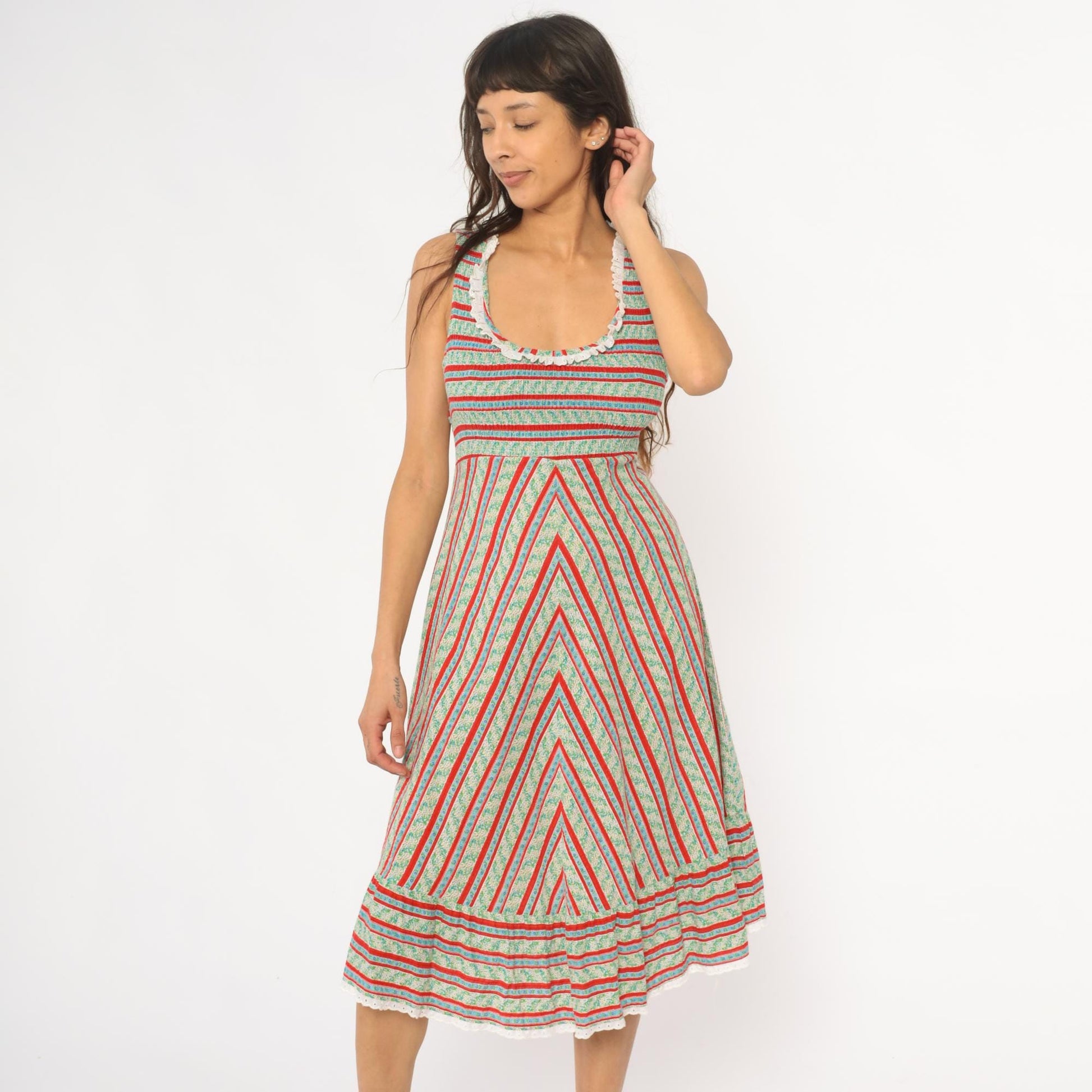 70s JC Penney Striped Chevron Prairie Midi Dress Mint – Shopexile