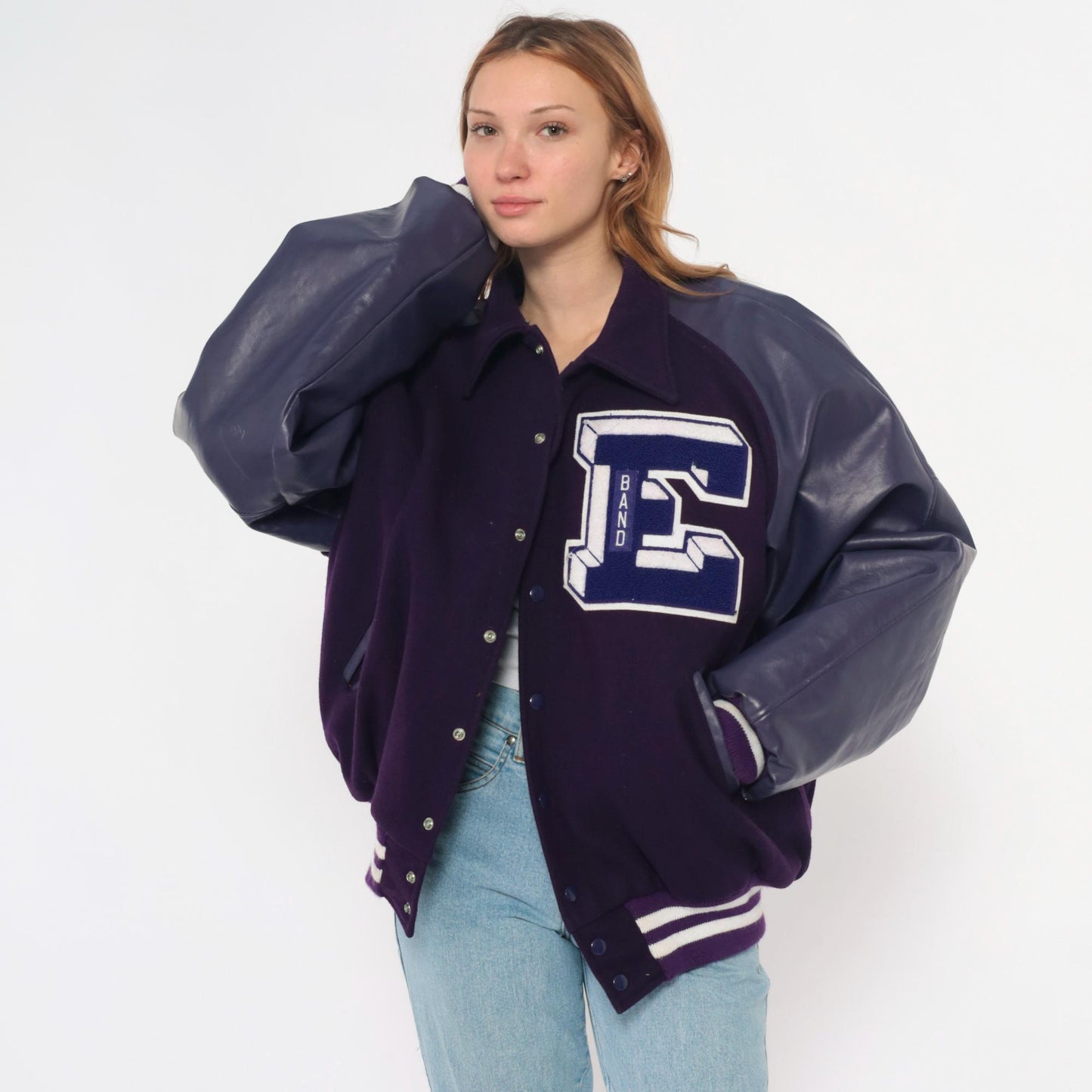 Y2K Neff Purple Varsity Jacket Wool Leather Sleeves Letterman XXL