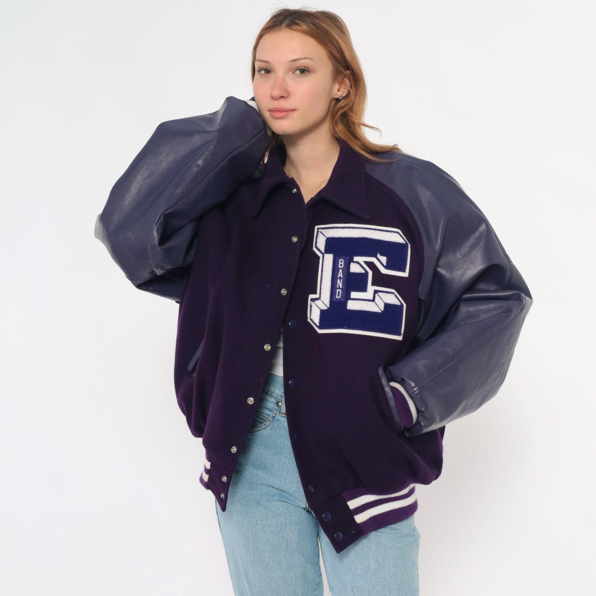 Y2K Neff Purple Varsity Jacket Wool Leather Sleeves Letterman XXL