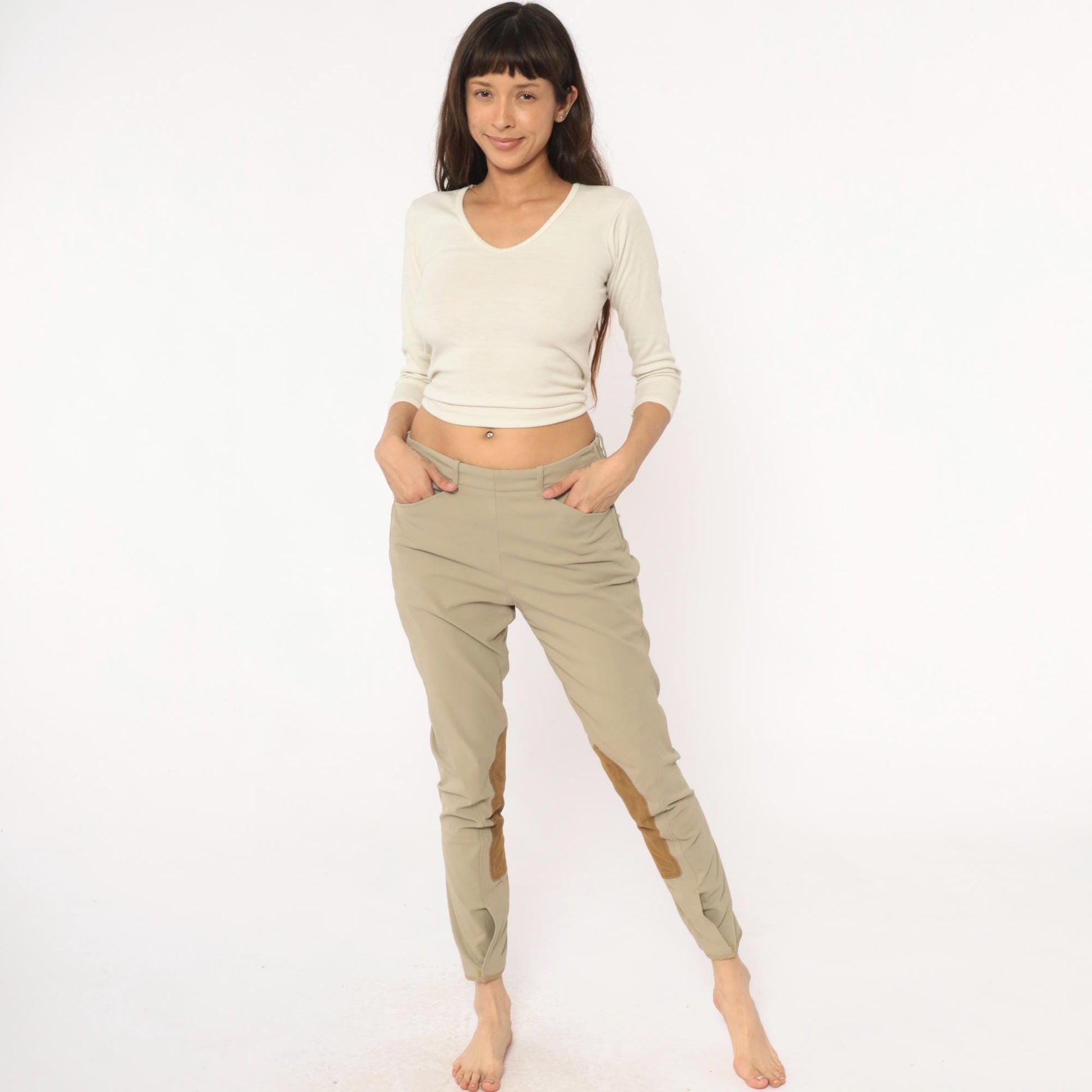 80s Tailored Sportsman Equestrian Riding Breeches Beige Tan Suede Knee Patch Medium