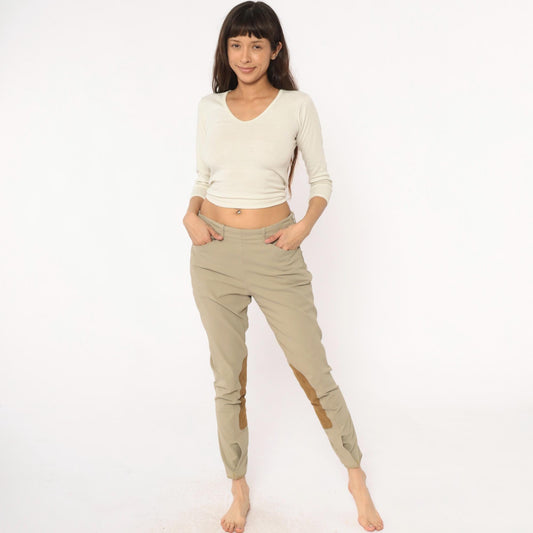 80s Tailored Sportsman Equestrian Riding Breeches Beige Tan Suede Knee Patch Medium