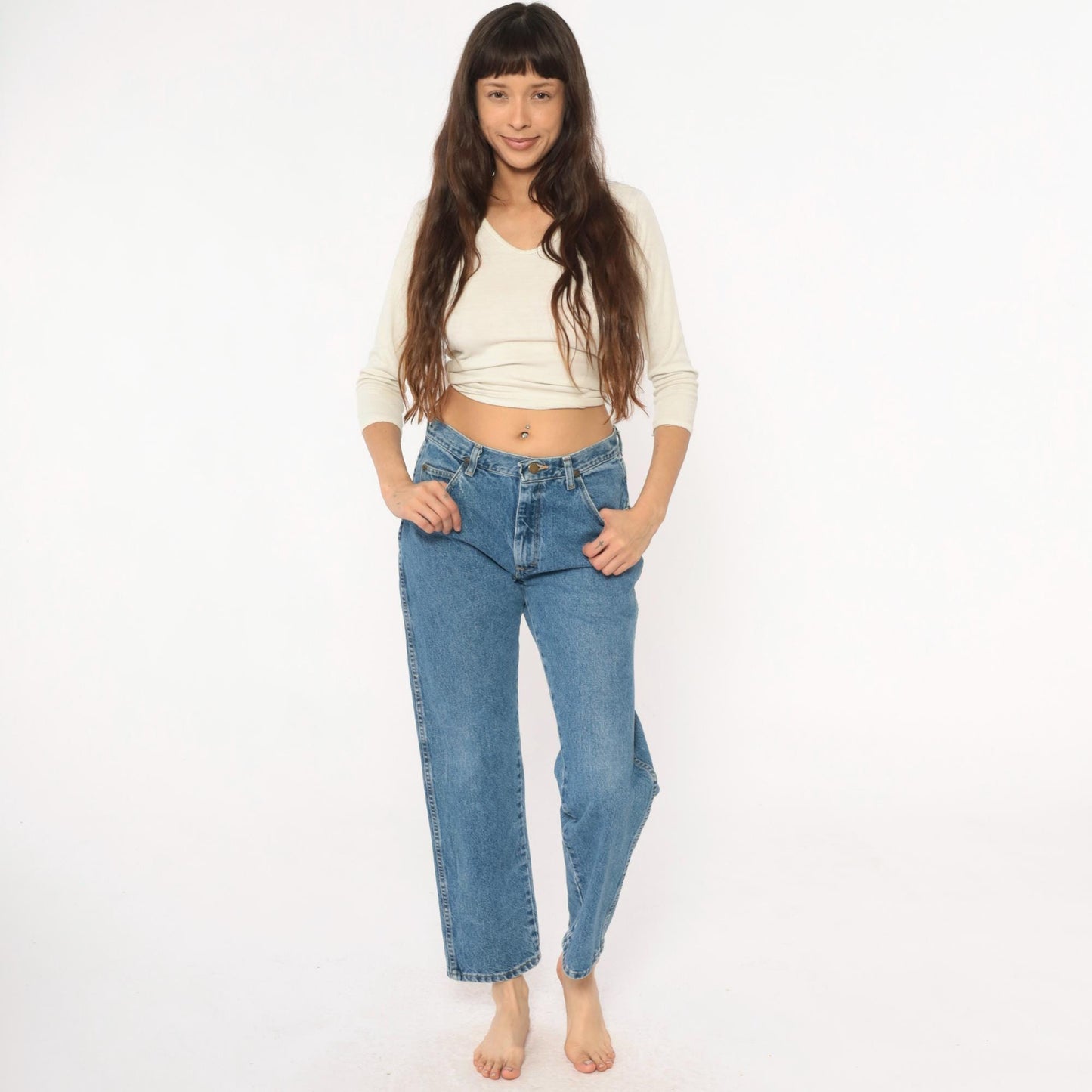 90s Wrangler High-Rise Straight Leg Jeans Medium Blue Denim 32W 30L