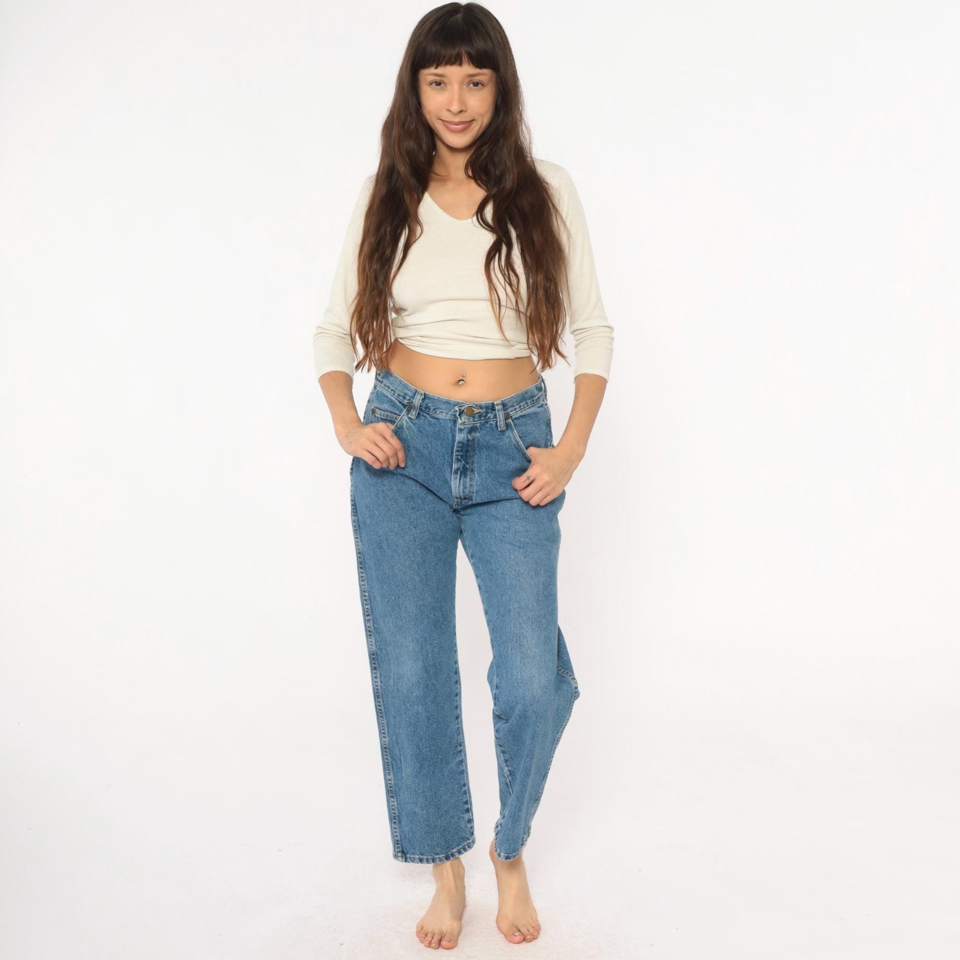 90s Wrangler High-Rise Straight Leg Jeans Medium Blue Denim 32W 30L