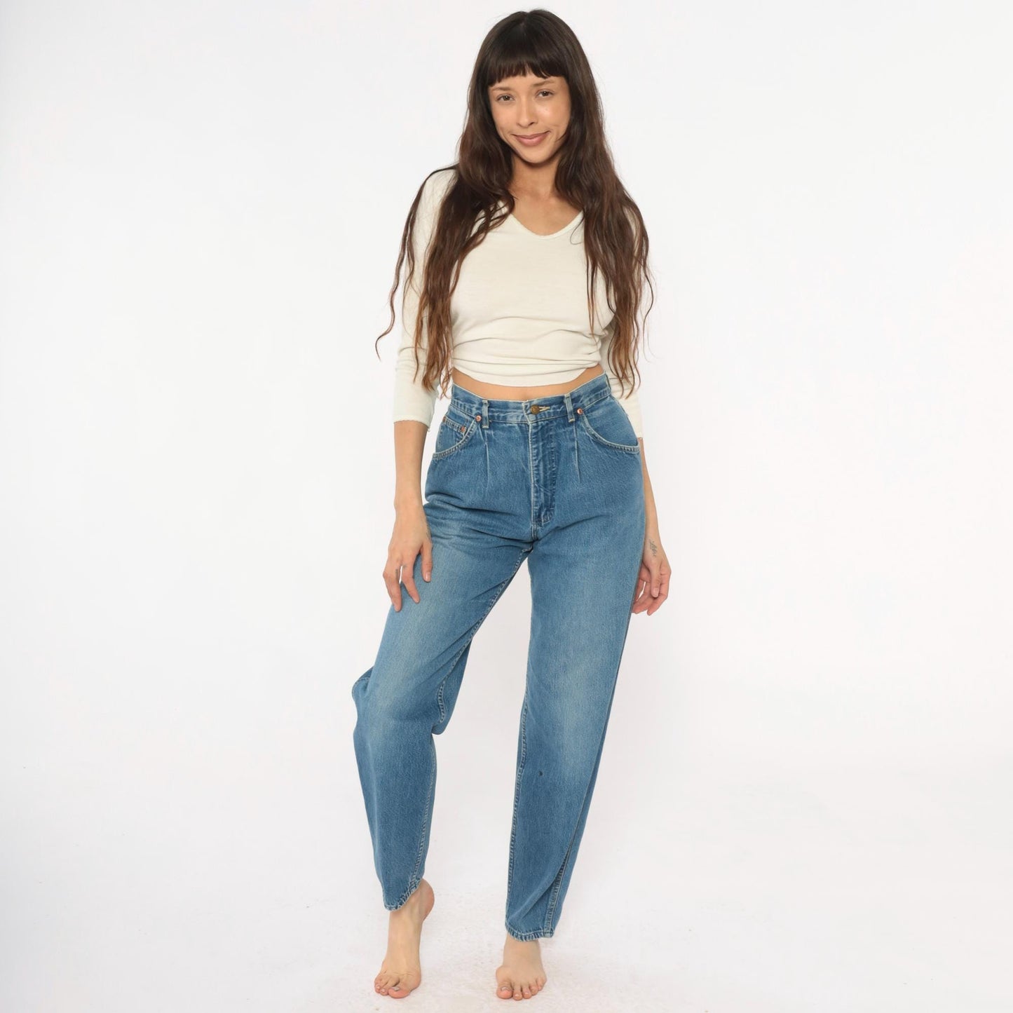 80s Lee High-Waist Denim Jeans Light Blue Tapered Small